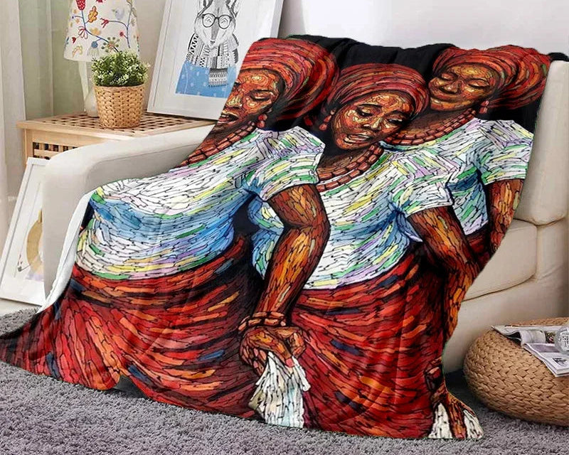 Cartoon Africa Ethiopian Custom Painting Flannel Blanket - Glow by Hellen African and Boho Jewelry African Home Decor Cultural Accessories